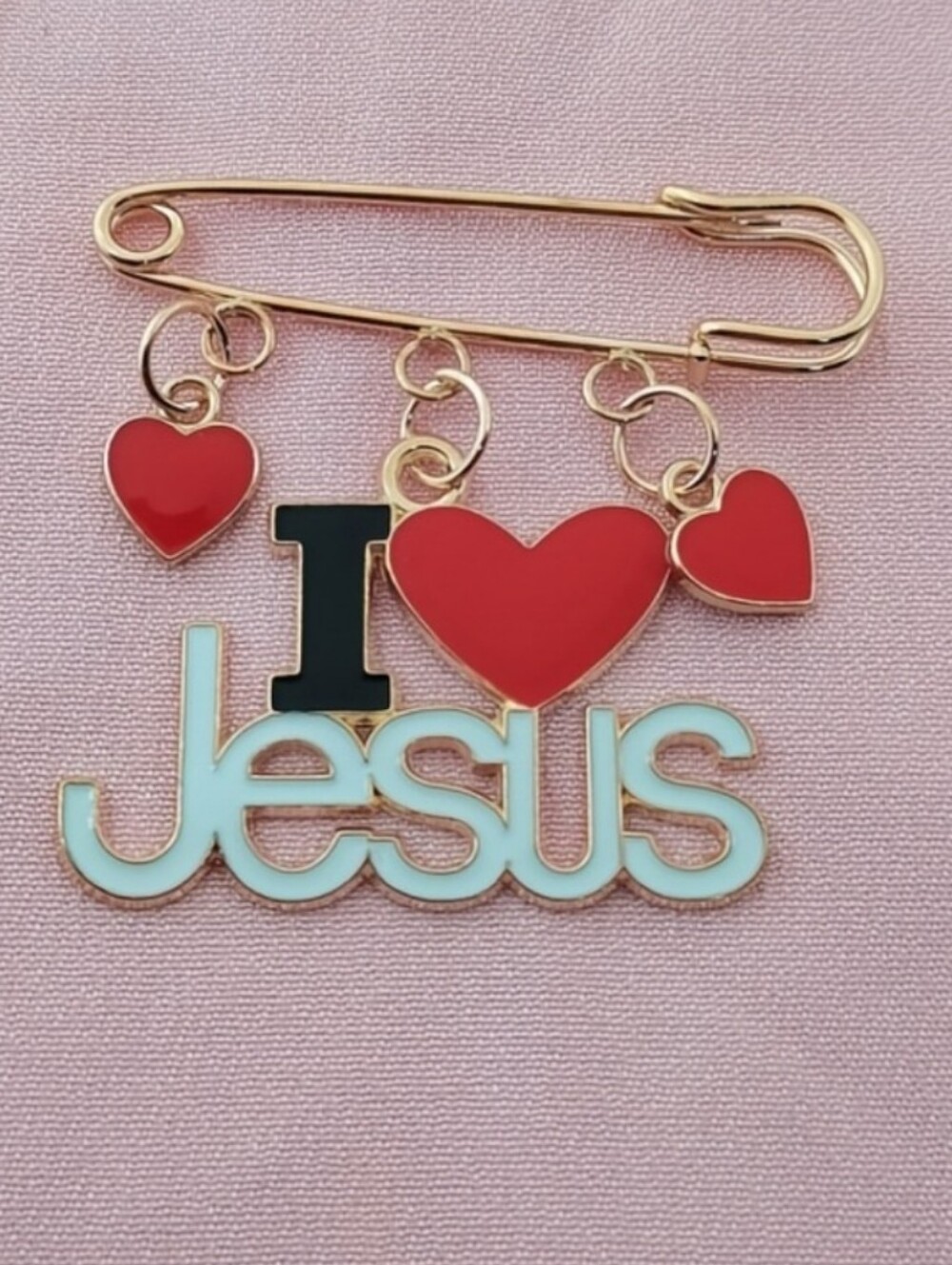 I ā„ Jesus Gold-Tone Pin with Red Hearts 3inches